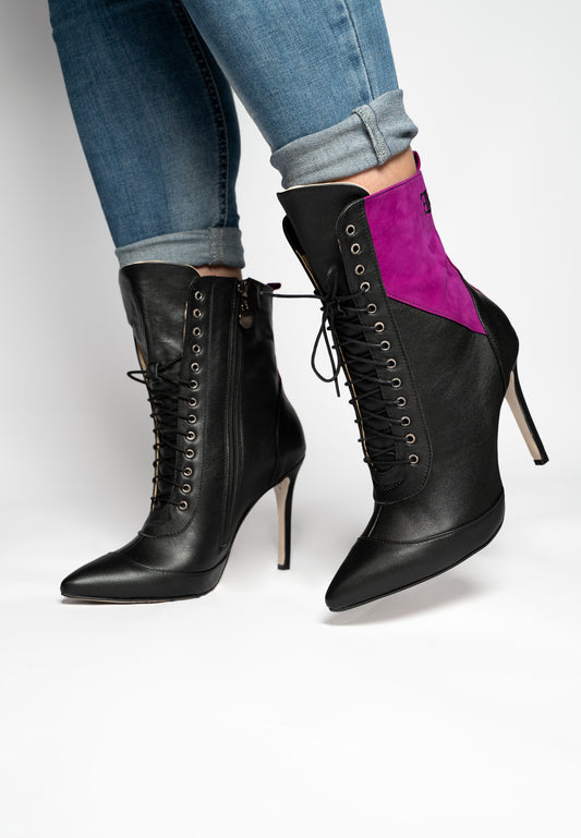 BLACK LEATHER ANKLE LACE UPS -ICON